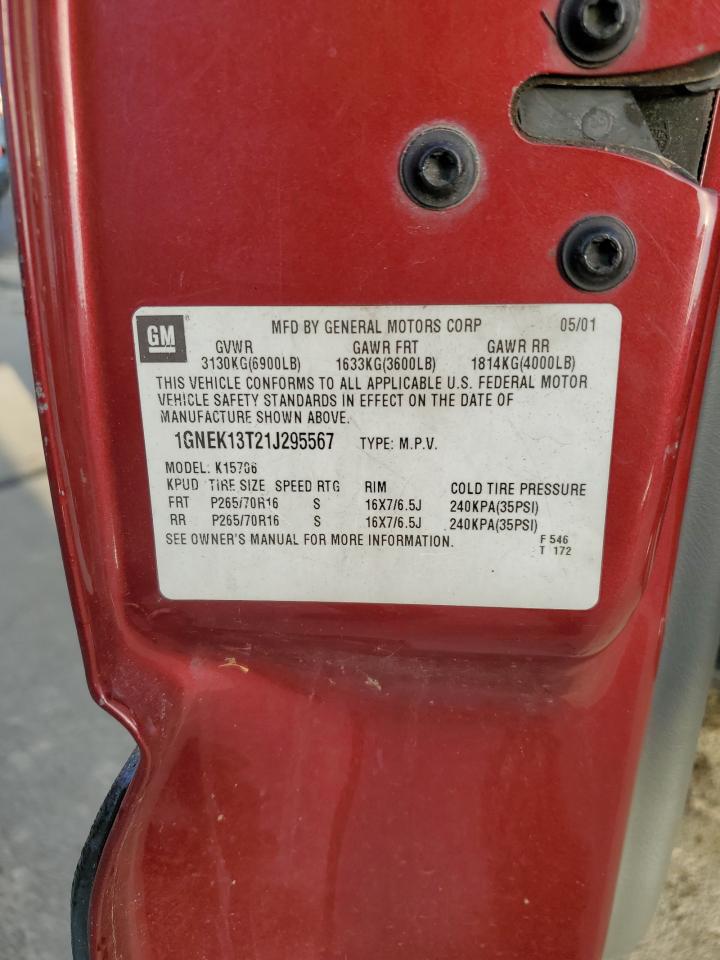 2001 Chevrolet Tahoe K1500 VIN: 1GNEK13T21J295567 Lot: 82557855