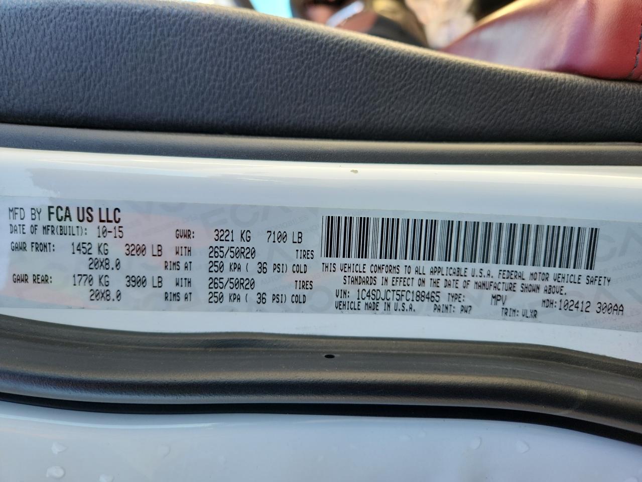 2015 Dodge Durango R/T VIN: 1C4SDJCT5FC188465 Lot: 89685665