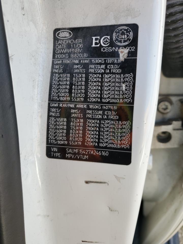 2007 Land Rover Range Rover Hse VIN: SALMF15427A246160 Lot: 85680735