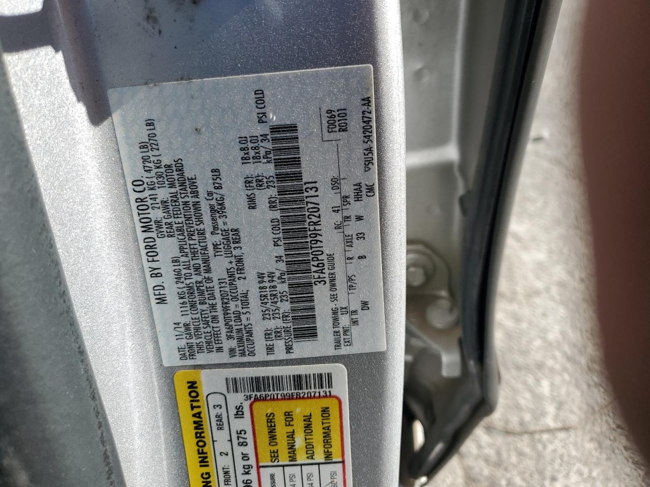 2015 Ford Fusion Se VIN: 3FA6P0T99FR207131 Lot: 89738235