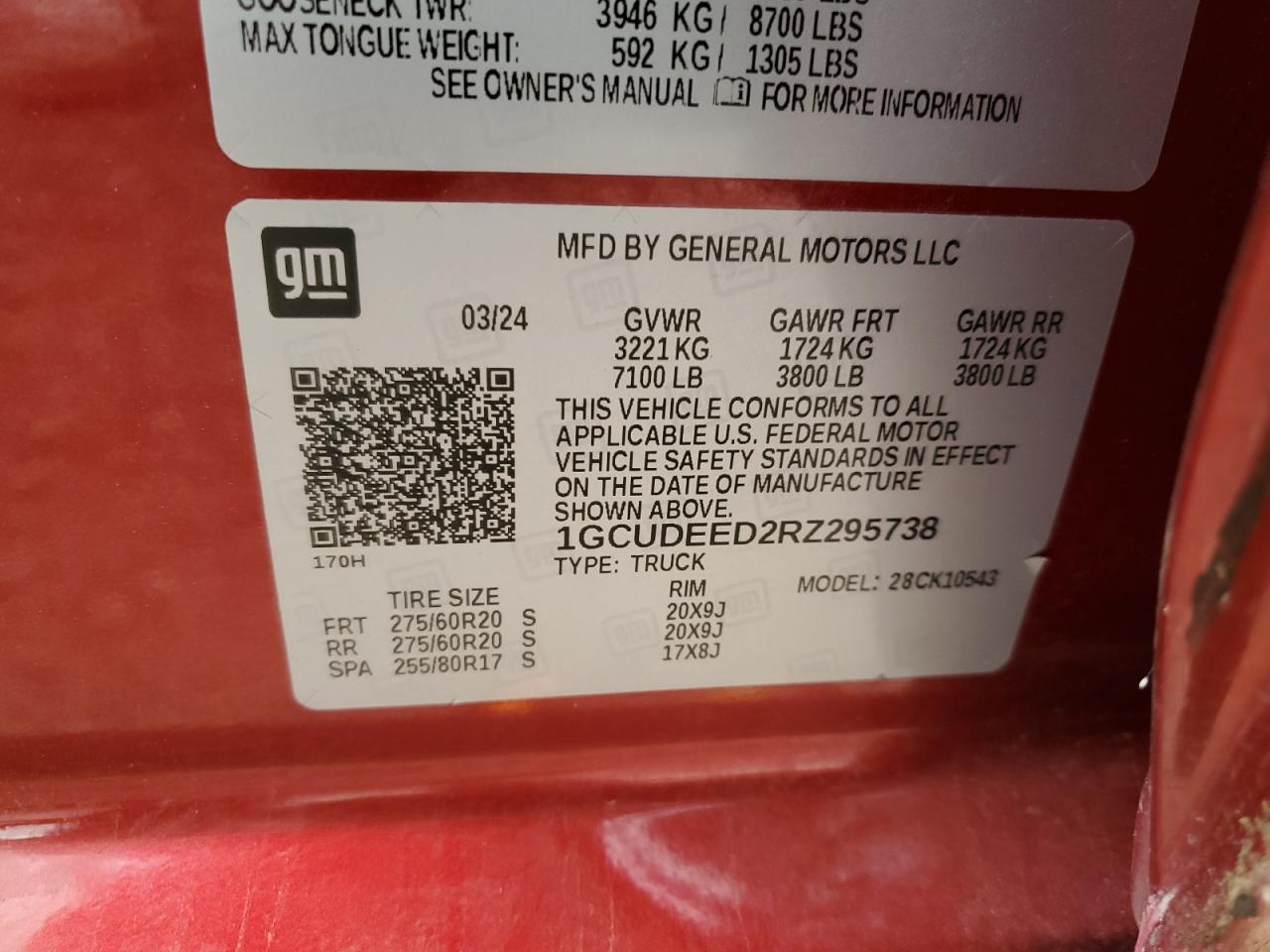 2024 Chevrolet Silverado K1500 Rst VIN: 1GCUDEED2RZ295738 Lot: 85753765