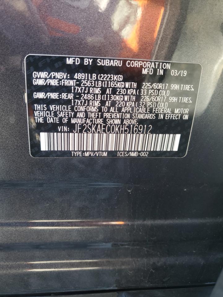 2019 Subaru Forester Premium VIN: JF2SKAEC0KH516912 Lot: 90923605