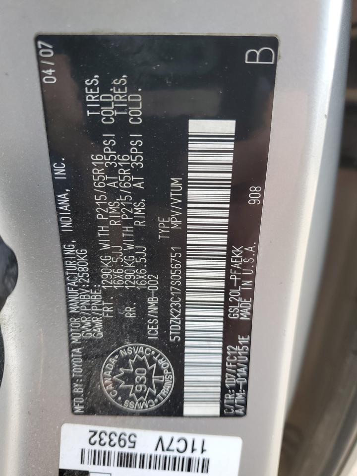 2007 Toyota Sienna Ce VIN: 5TDZK23C17S056751 Lot: 82608055