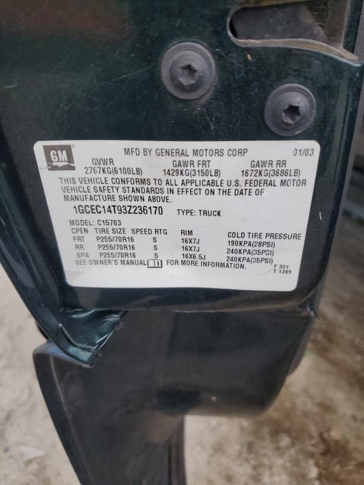 2003 Chevrolet Silverado C1500 VIN: 1GCEC14T93Z236170 Lot: 81931875