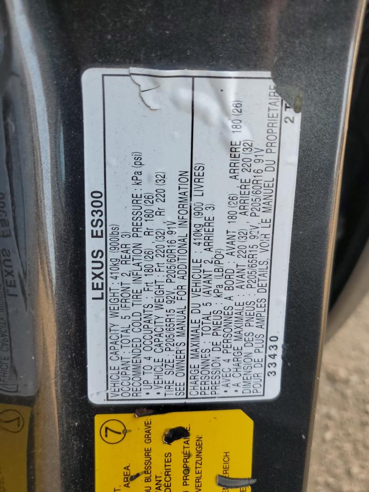 2000 Lexus Es 300 VIN: JT8BF28G8Y5079368 Lot: 81826325