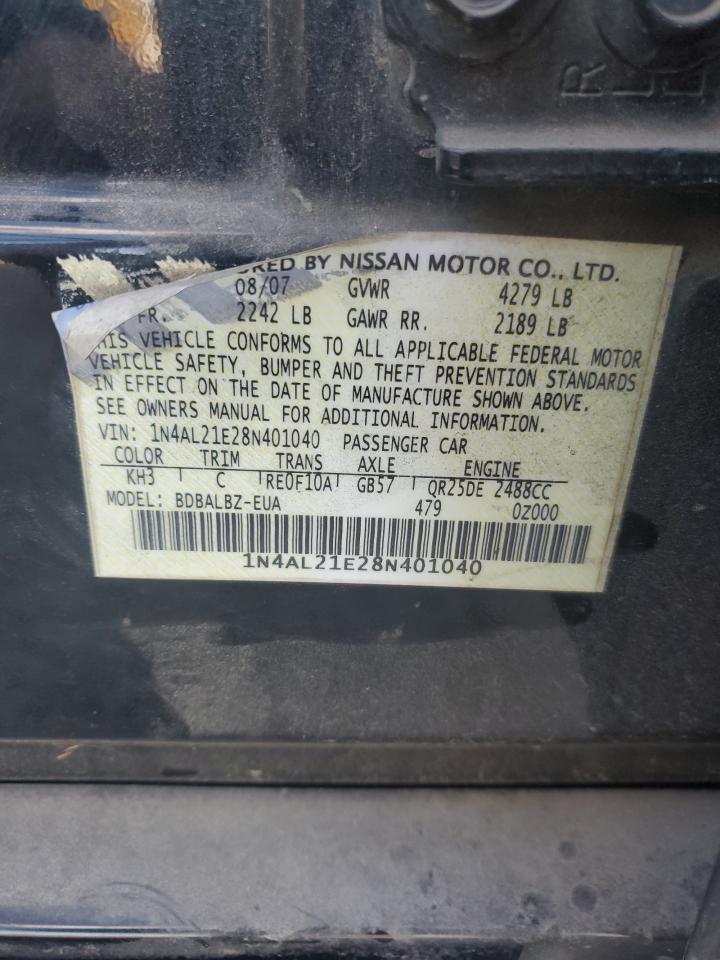 2008 Nissan Altima 2.5 VIN: 1N4AL21E28N401040 Lot: 82230645