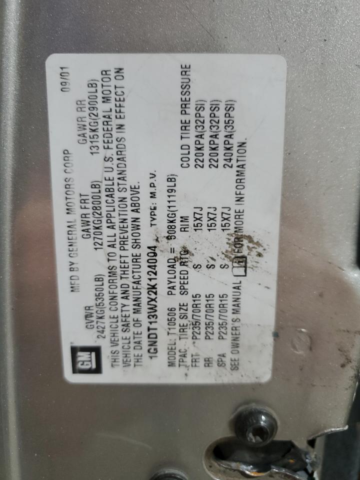 2002 Chevrolet Blazer VIN: 1GNDT13WX2K124094 Lot: 86767475