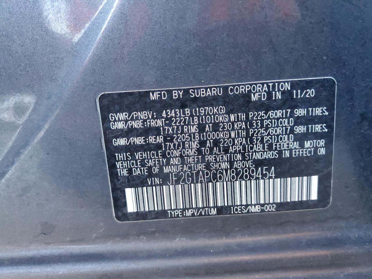 2021 Subaru Crosstrek Premium VIN: JF2GTAPC6M8289454 Lot: 85164335