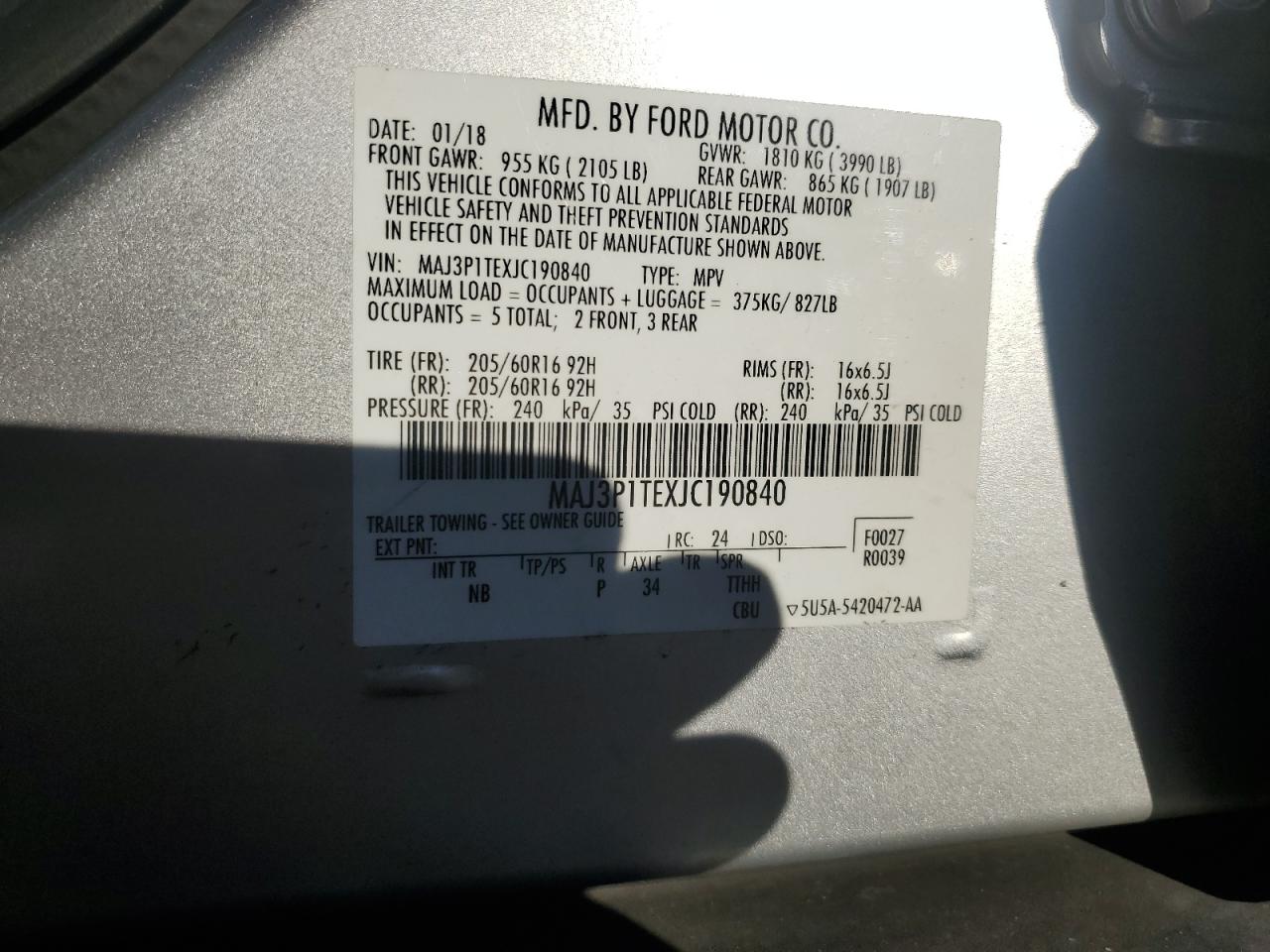 2018 Ford Ecosport Se VIN: MAJ3P1TEXJC190840 Lot: 90518325