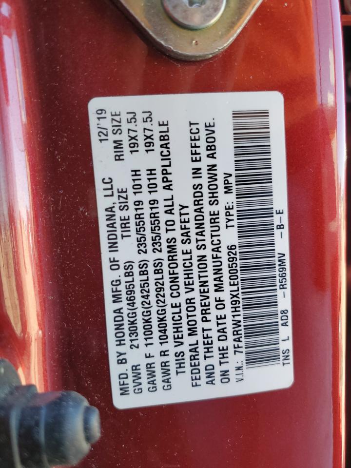 2020 Honda Cr-V Touring VIN: 7FARW1H9XLE005926 Lot: 85307845