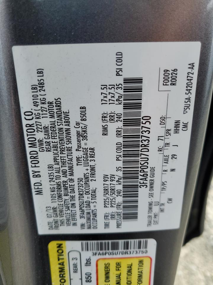 2013 Ford Fusion Titanium Phev VIN: 3FA6P0SU7DR373750 Lot: 80481025