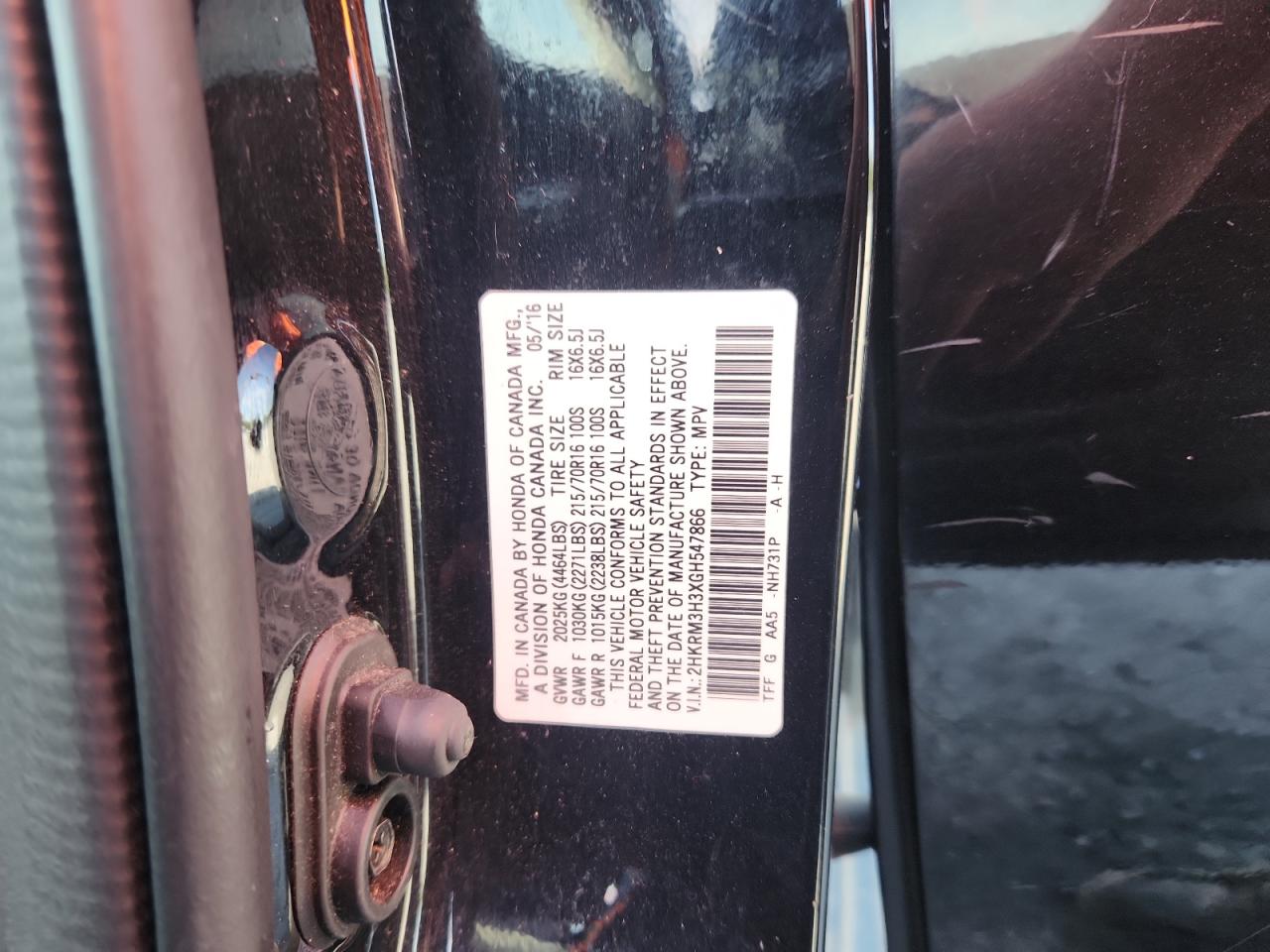 2016 Honda Cr-V Lx VIN: 2HKRM3H3XGH547866 Lot: 81917175