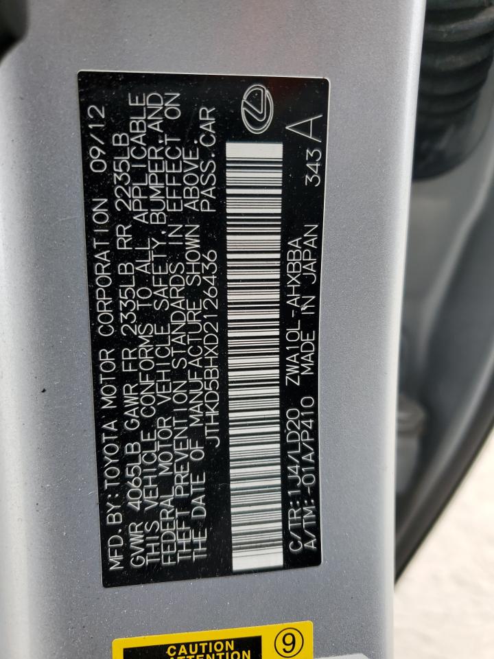 2013 Lexus Ct 200 VIN: JTHKD5BHXD2126436 Lot: 90143715