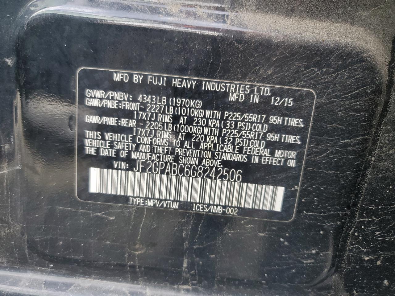 2016 Subaru Crosstrek Premium VIN: JF2GPABC6G8242506 Lot: 71531365