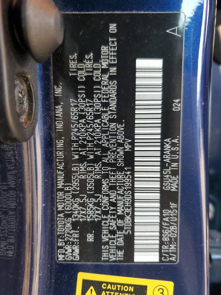 2013 Toyota Highlander Base VIN: 5TDBK3EH9DS199541 Lot: 84467635