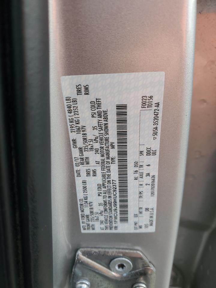 2017 Ford Escape Titanium VIN: 1FMCU9J99HUC92377 Lot: 90405105