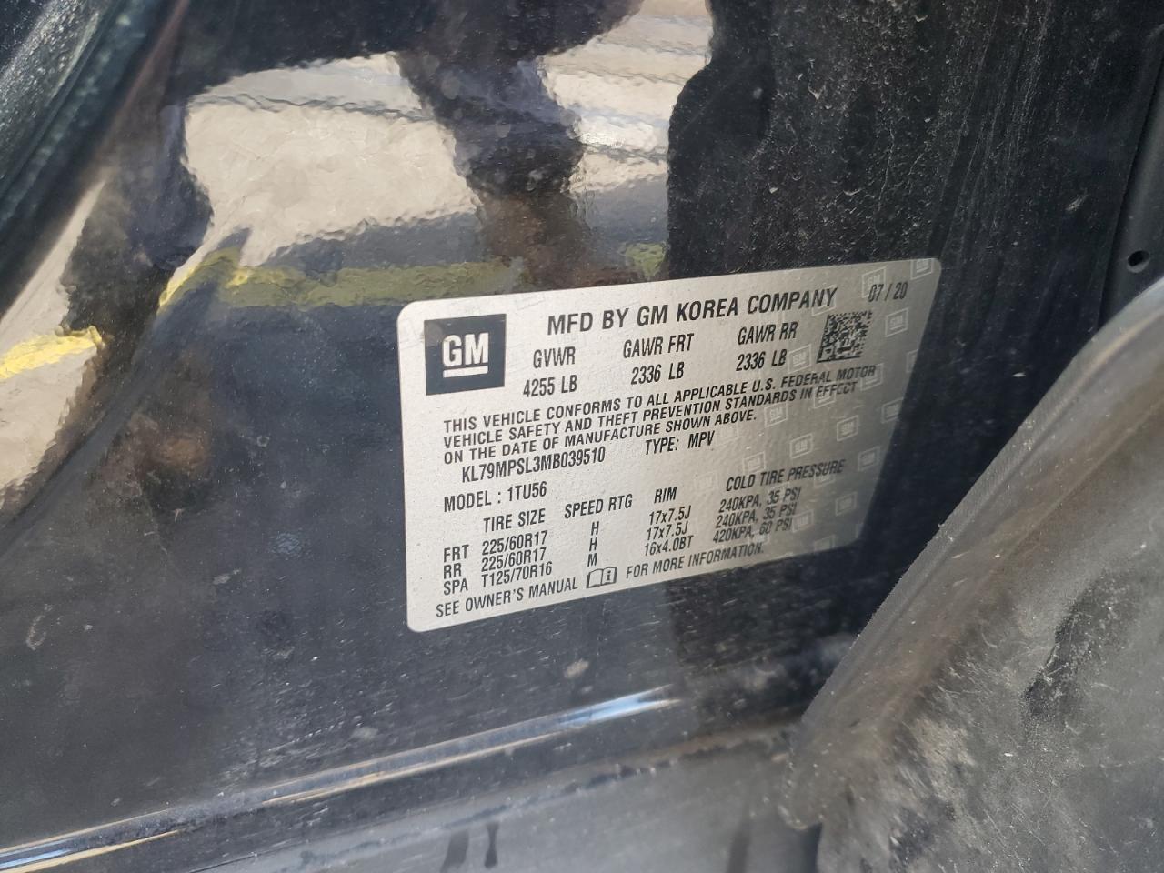 2021 Chevrolet Trailblazer Lt VIN: KL79MPSL3MB039510 Lot: 86274105