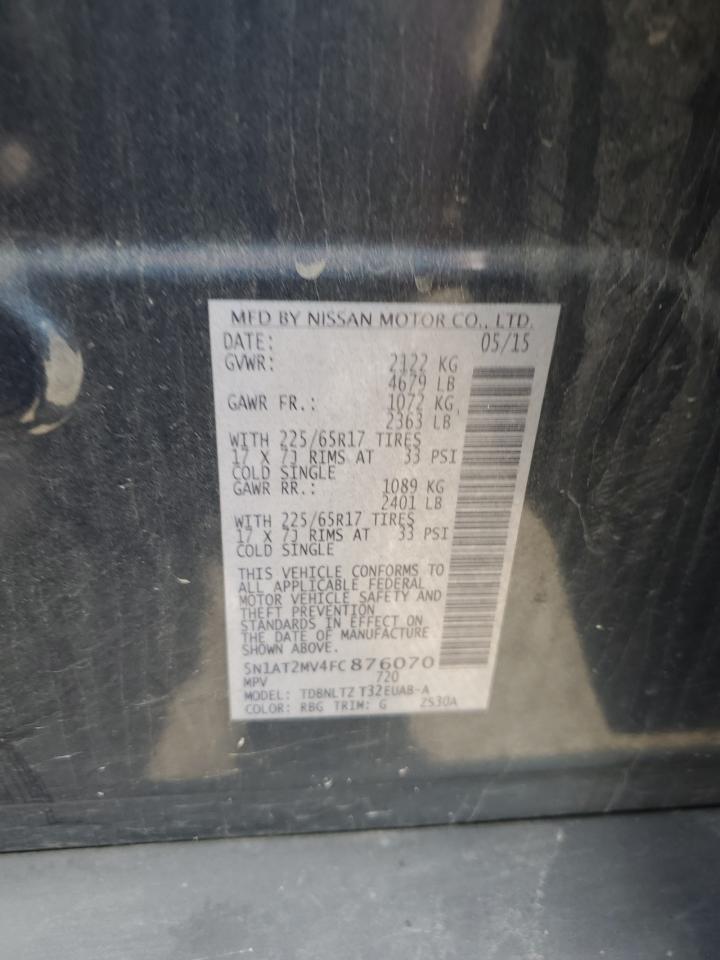 2015 Nissan Rogue S VIN: 5N1AT2MV4FC876070 Lot: 82303495