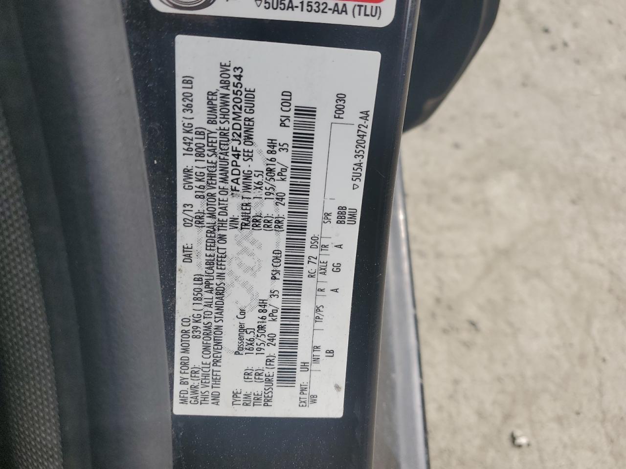 2013 Ford Fiesta Titanium VIN: 3FADP4FJ2DM205543 Lot: 84838205