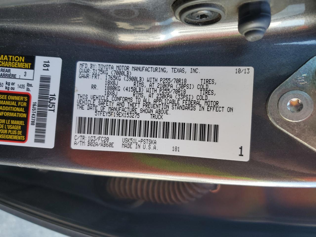 2014 Toyota Tundra Crewmax Sr5 VIN: 5TFEY5F19EX153275 Lot: 85547505