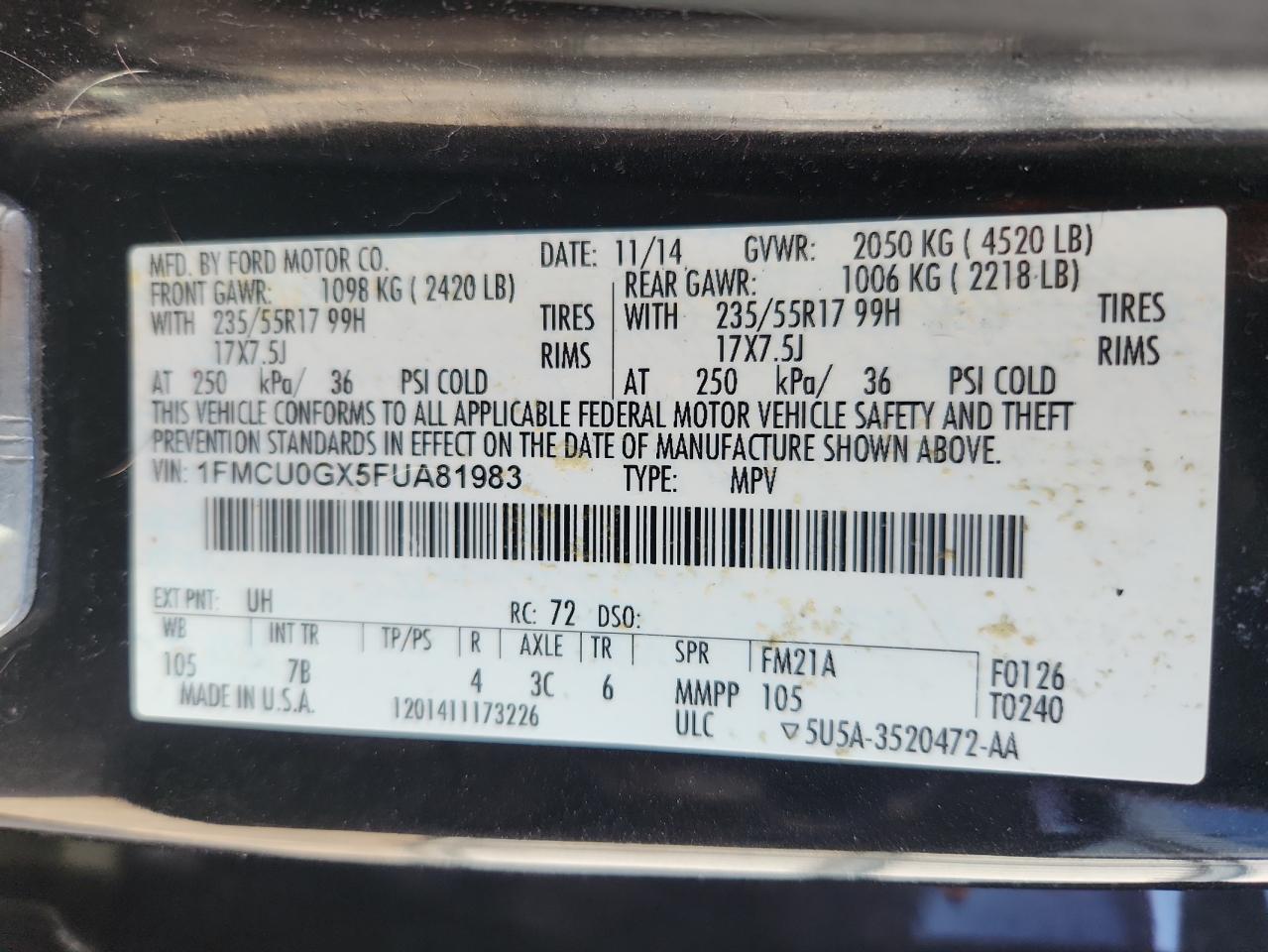 2015 Ford Escape Se VIN: 1FMCU0GX5FUA81983 Lot: 81978415