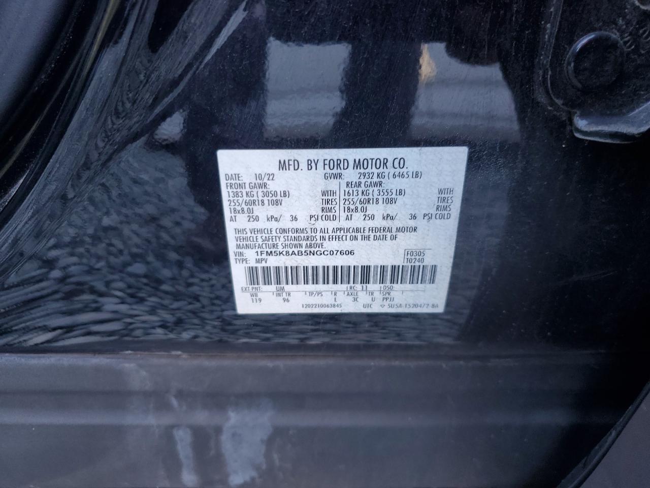 2022 Ford Explorer Police Interceptor VIN: 1FM5K8AB5NGC07606 Lot: 86064665