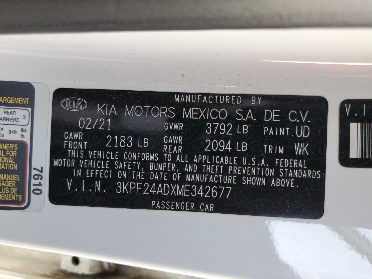 2021 Kia Forte Fe VIN: 3KPF24ADXME342677 Lot: 84473825