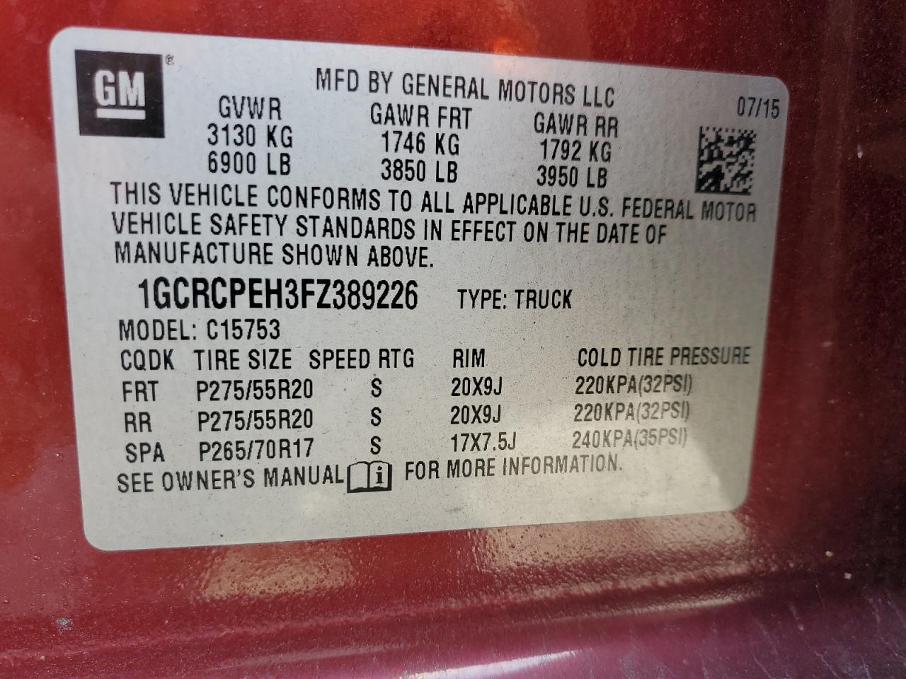 2015 Chevrolet Silverado C1500 VIN: 1GCRCPEH3FZ389226 Lot: 81429665