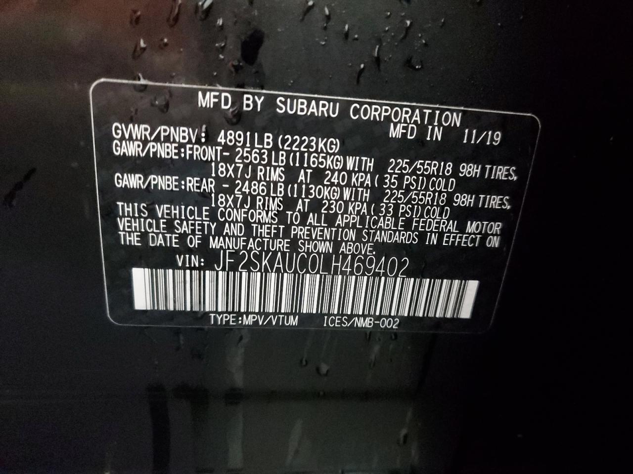 2020 Subaru Forester Limited VIN: JF2SKAUC0LH469402 Lot: 85502565