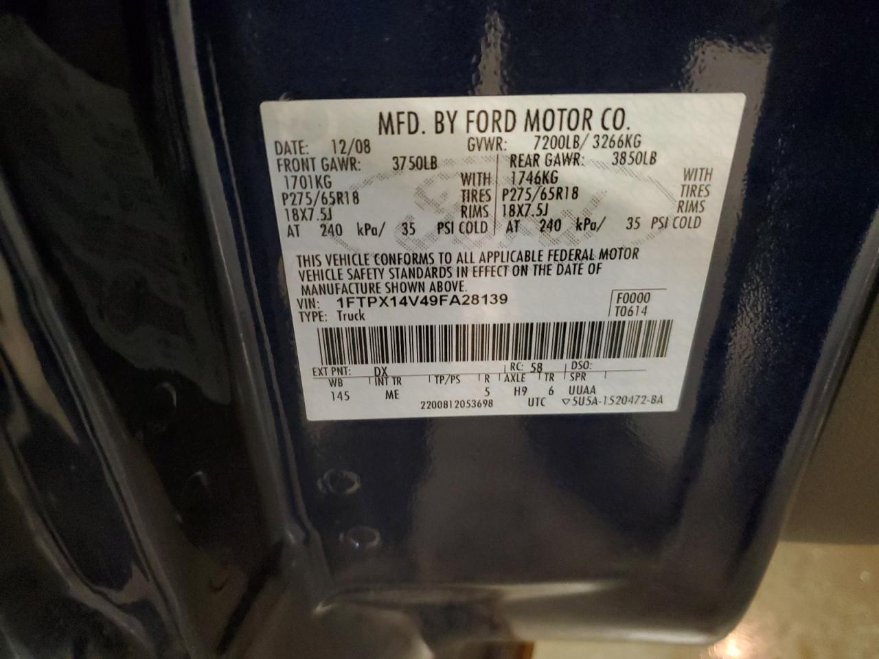 2009 Ford F150 Super Cab VIN: 1FTPX14V49FA28139 Lot: 84878225