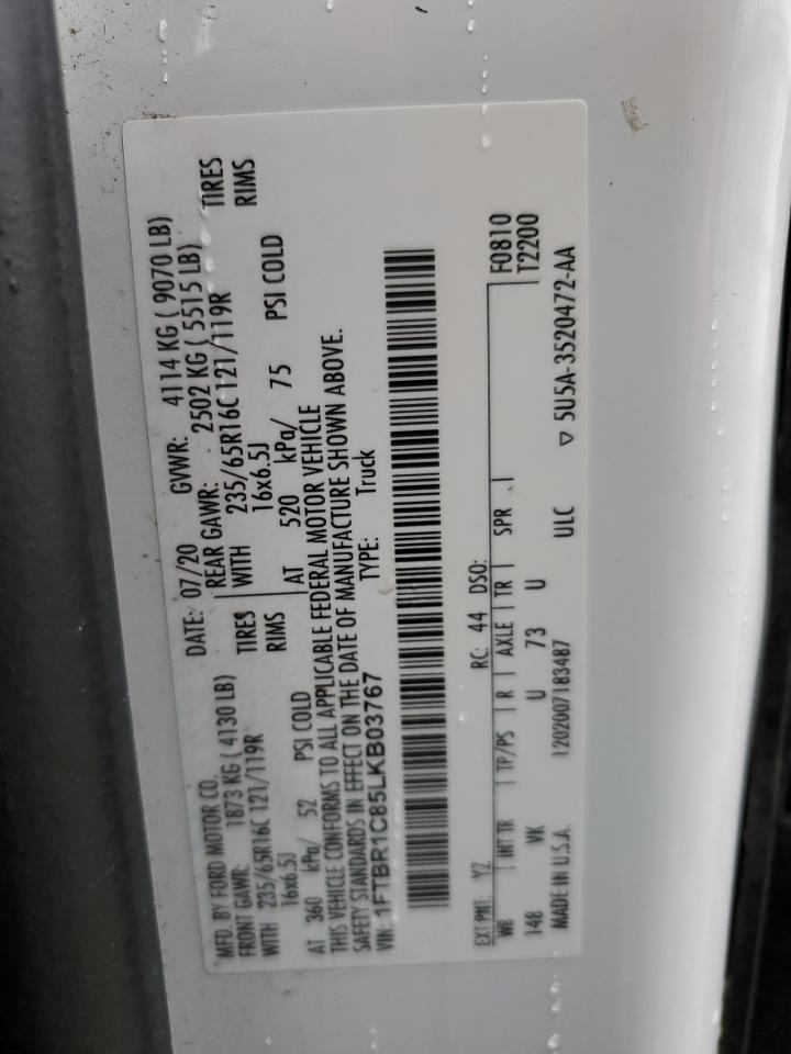 2020 Ford Transit T-250 VIN: 1FTBR1C85LKB03767 Lot: 84070065