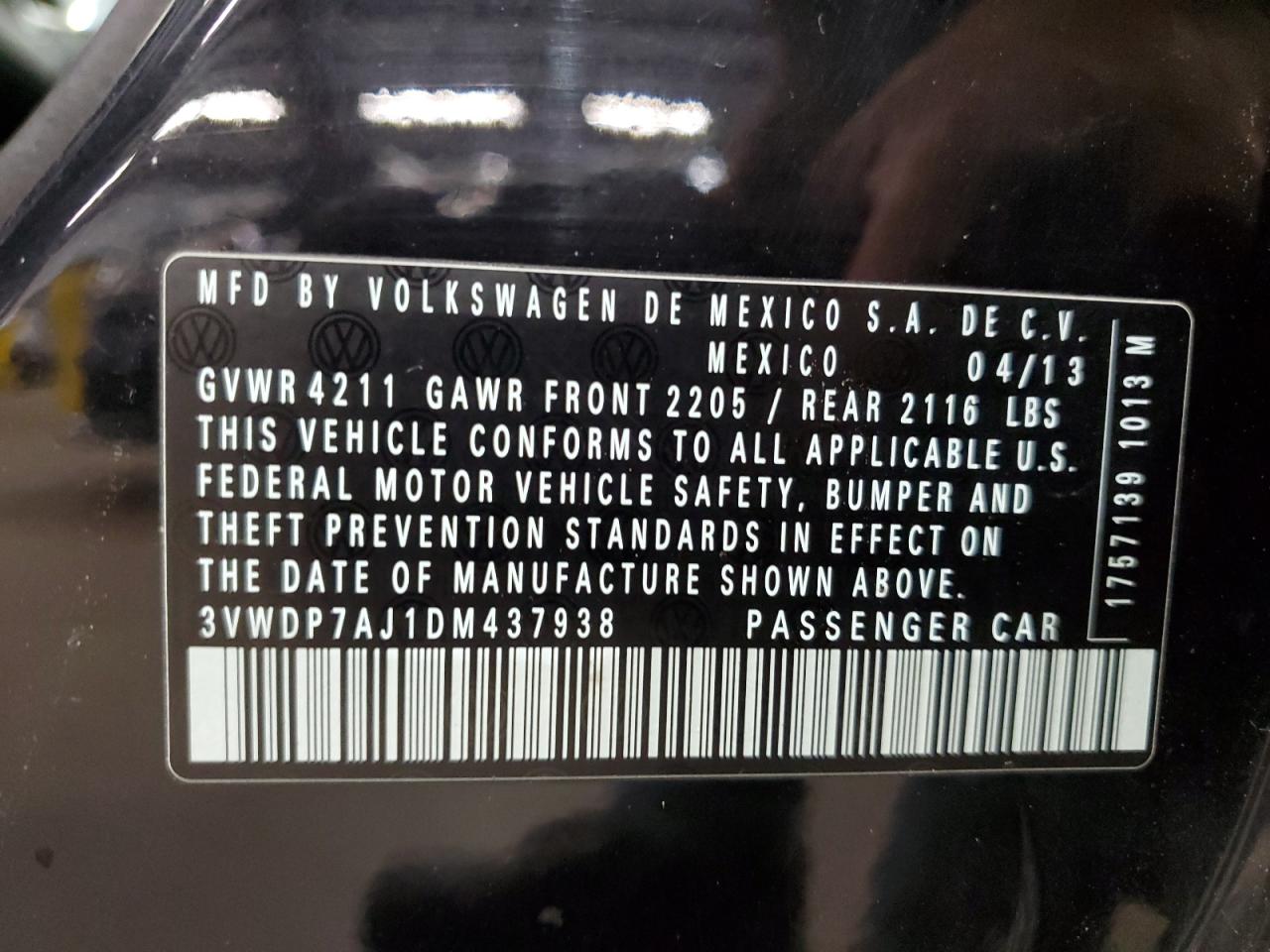 2013 Volkswagen Jetta Se VIN: 3VWDP7AJ1DM437938 Lot: 87058055