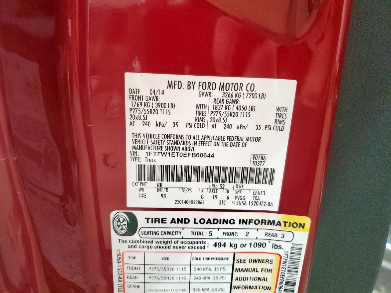 2014 Ford F150 Supercrew VIN: 1FTFW1ET0EFB60644 Lot: 82224115