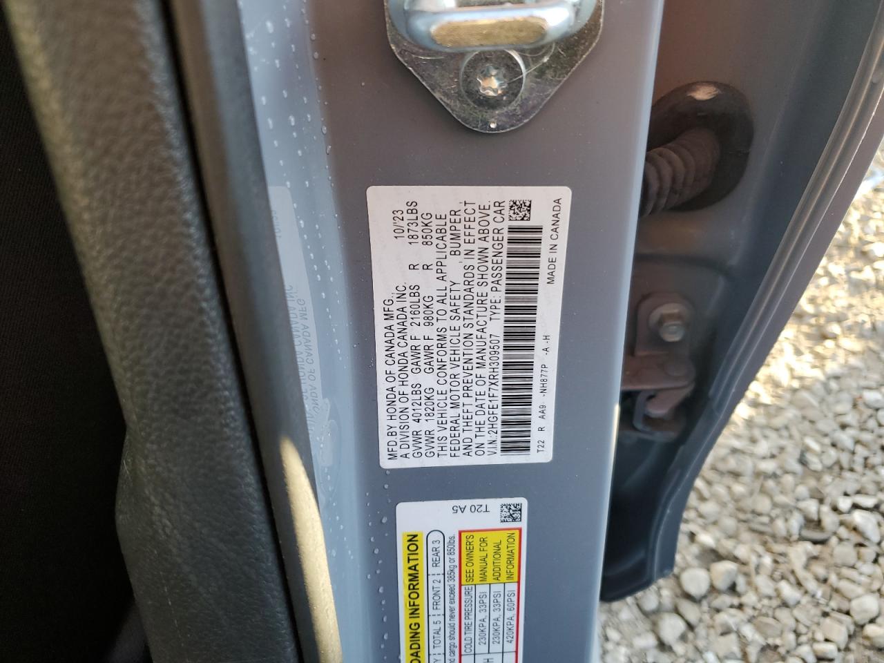 2024 Honda Civic Ex VIN: 2HGFE1F7XRH309507 Lot: 86206305