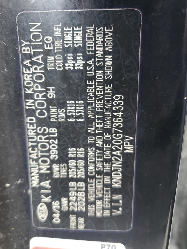 2016 Kia Soul VIN: KNDJN2A20G7364339 Lot: 82724105