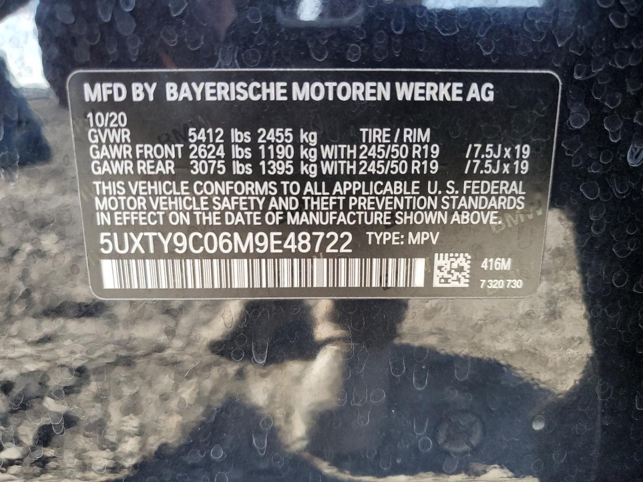 2021 BMW X3 xDrivem40I VIN: 5UXTY9C06M9E48722 Lot: 85378735