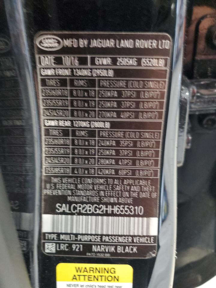 2017 Land Rover Discovery Sport Hse VIN: SALCR2BG2HH655310 Lot: 87262495