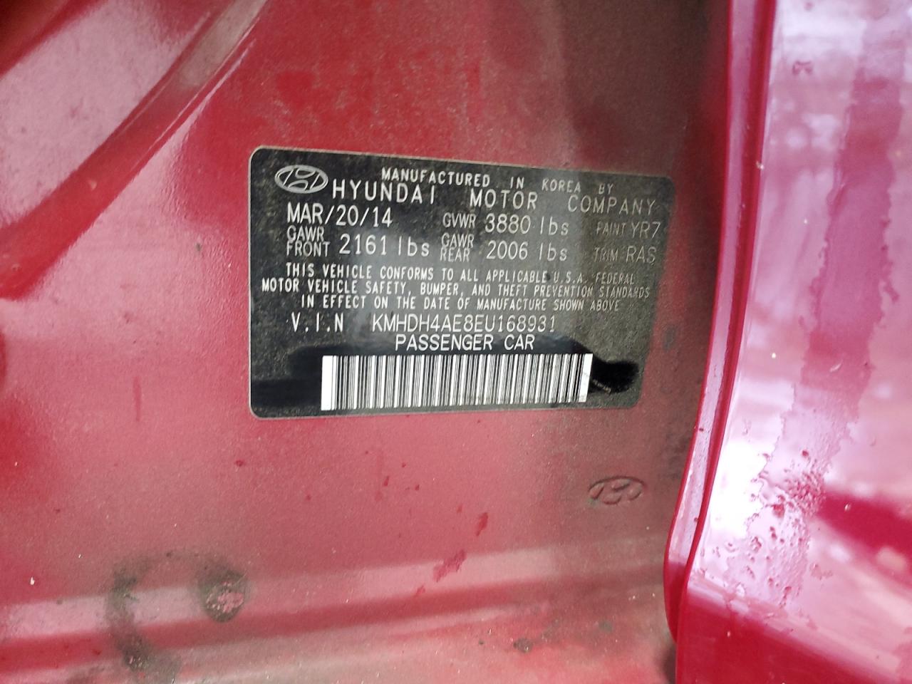 2014 Hyundai Elantra Se VIN: KMHDH4AE8EU168931 Lot: 82755675