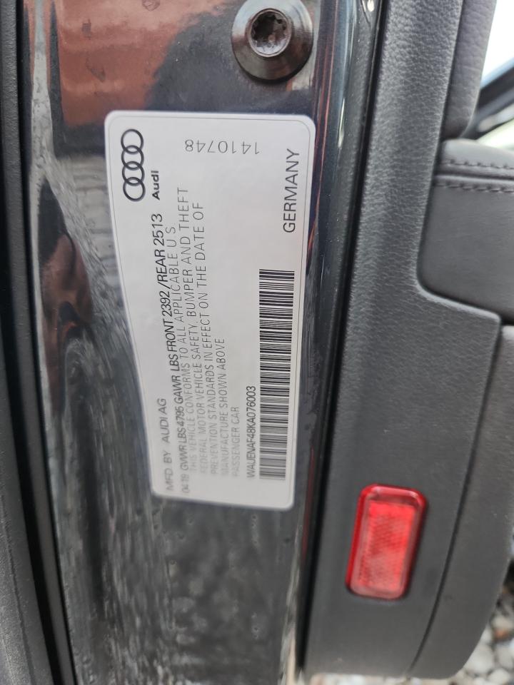2019 Audi A4 Premium Plus VIN: WAUENAF48KA076003 Lot: 82745565