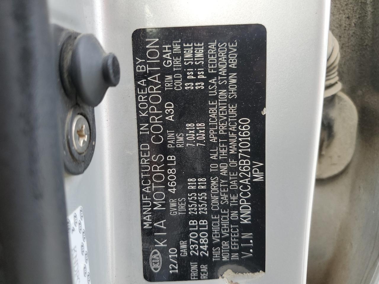 2011 Kia Sportage Ex VIN: KNDPCCA26B7101660 Lot: 86509235