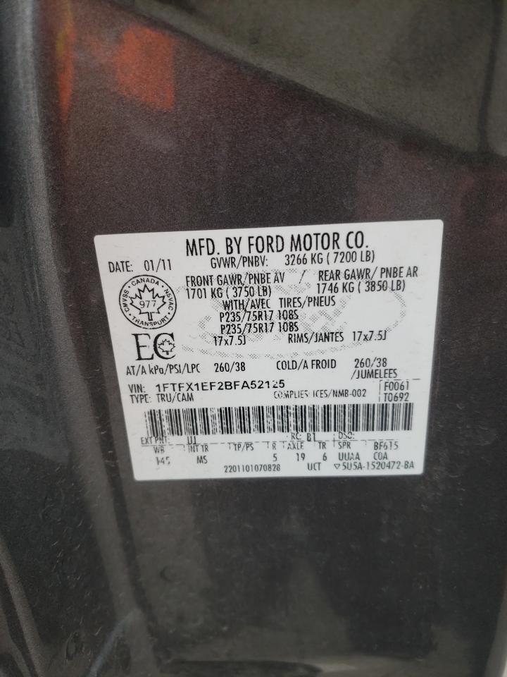 2011 Ford F150 Super Cab VIN: 1FTFX1EF2BFA52125 Lot: 85538155