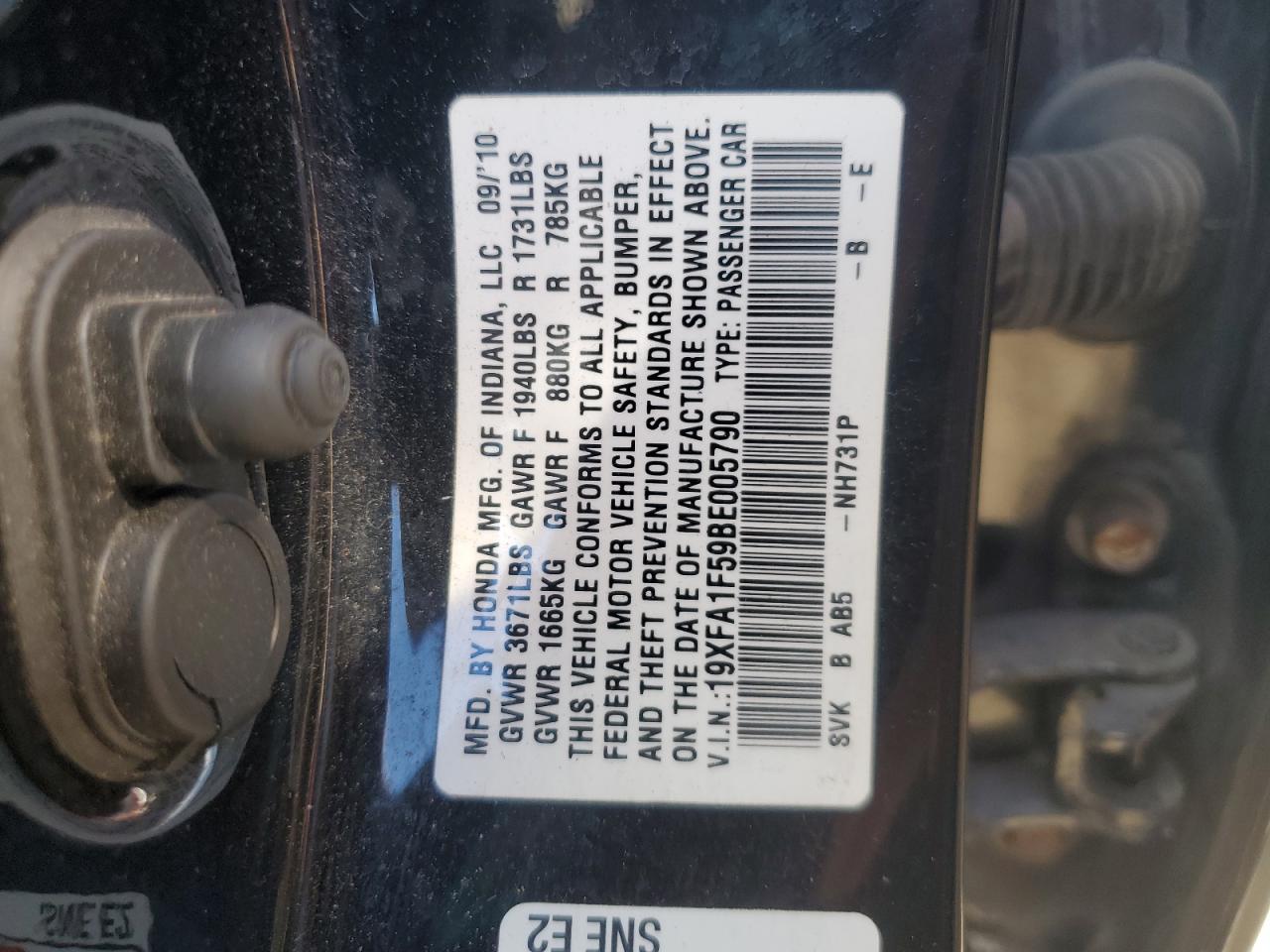 2011 Honda Civic Lx VIN: 19XFA1F59BE005790 Lot: 85088235