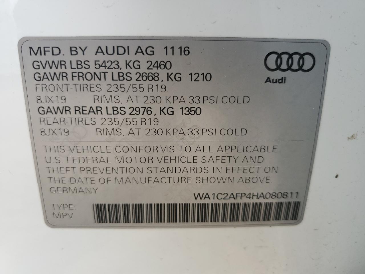 2017 Audi Q5 Premium VIN: WA1C2AFP4HA080811 Lot: 84979665