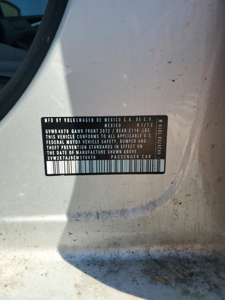 2012 Volkswagen Jetta Base VIN: 3VW2K7AJ9CM370476 Lot: 86152305