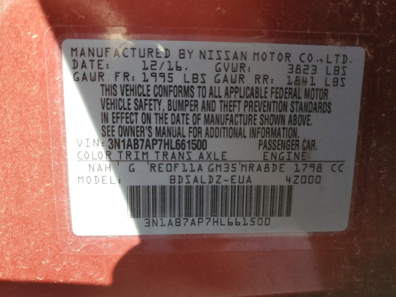 2017 Nissan Sentra S VIN: 3N1AB7AP7HL661500 Lot: 86471535
