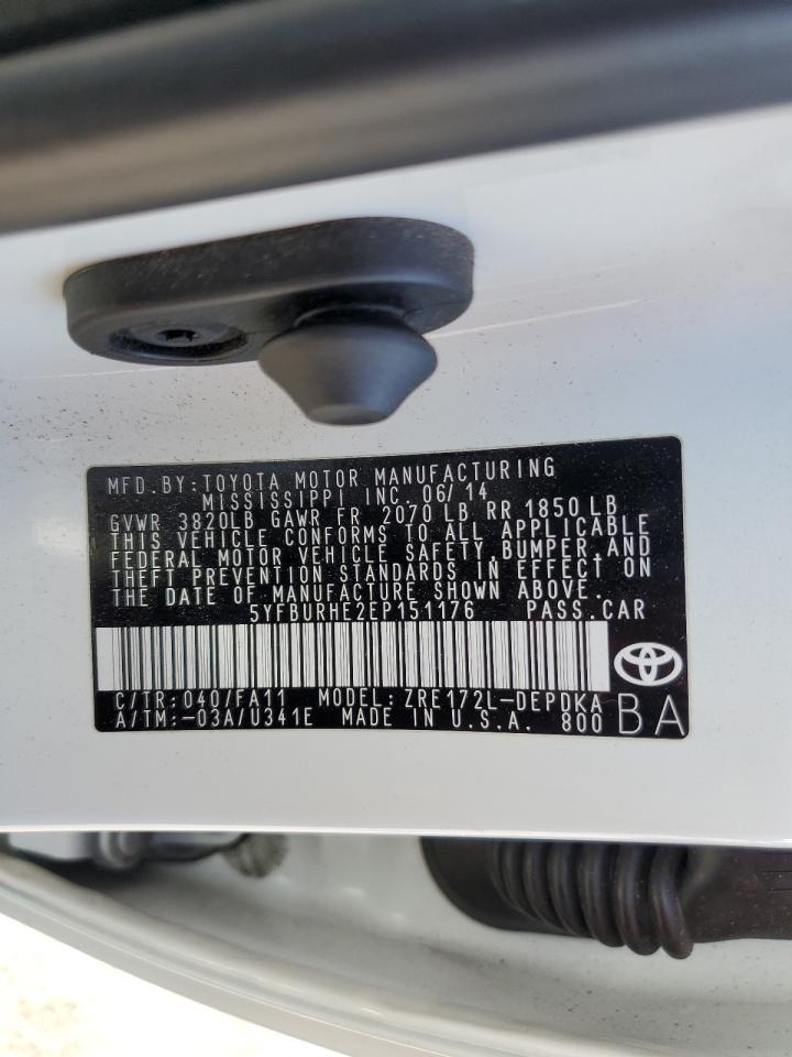 2014 Toyota Corolla L VIN: 5YFBURHE2EP151176 Lot: 85906355