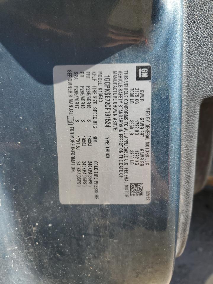 2012 Chevrolet Silverado K1500 Lt VIN: 1GCPKSE72CF181534 Lot: 82183805