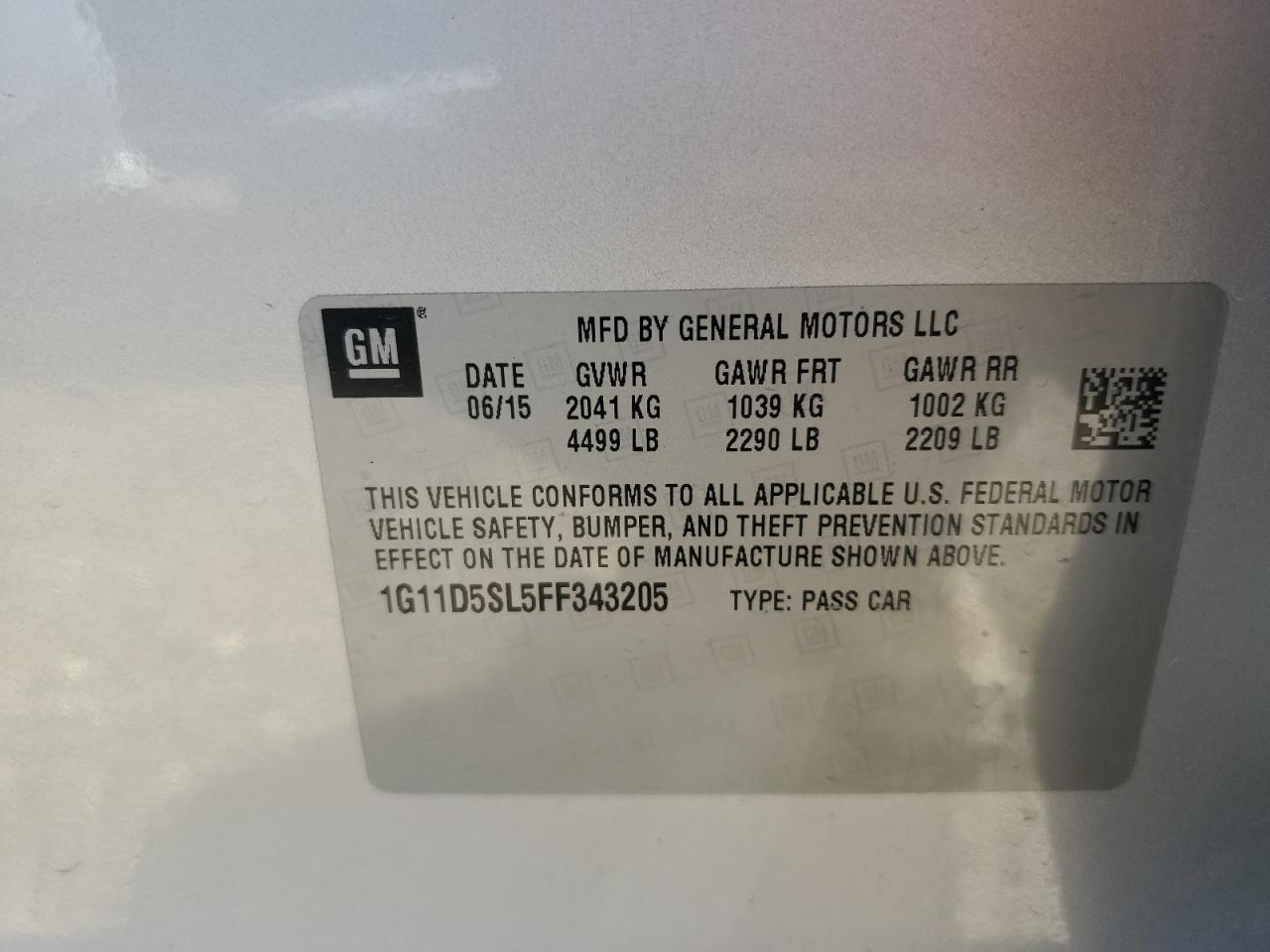 2015 Chevrolet Malibu 2Lt VIN: 1G11D5SL5FF343205 Lot: 82383465