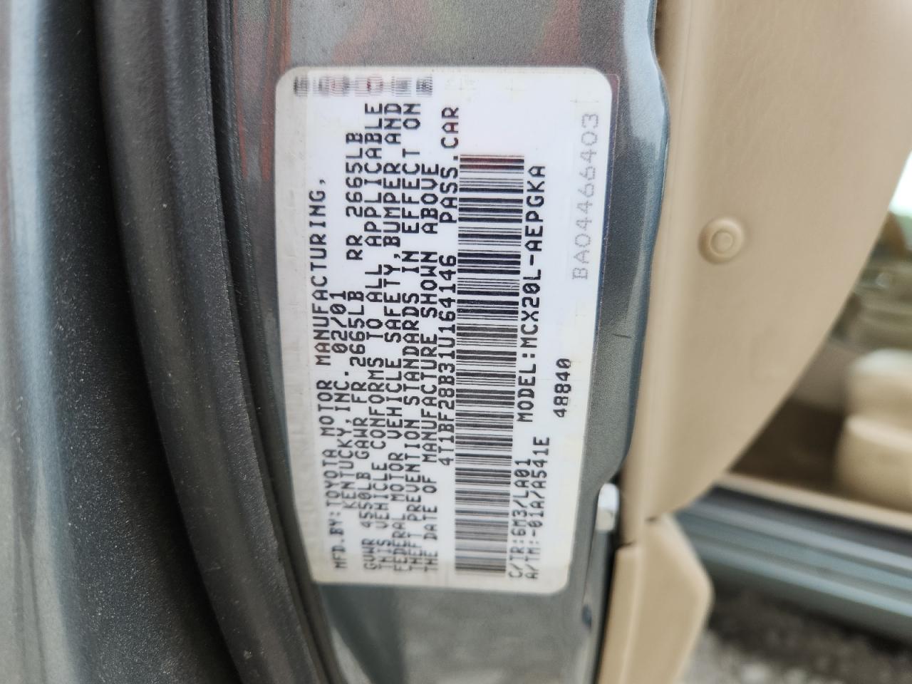 2001 Toyota Avalon Xl VIN: 4T1BF28B31U164146 Lot: 86077705