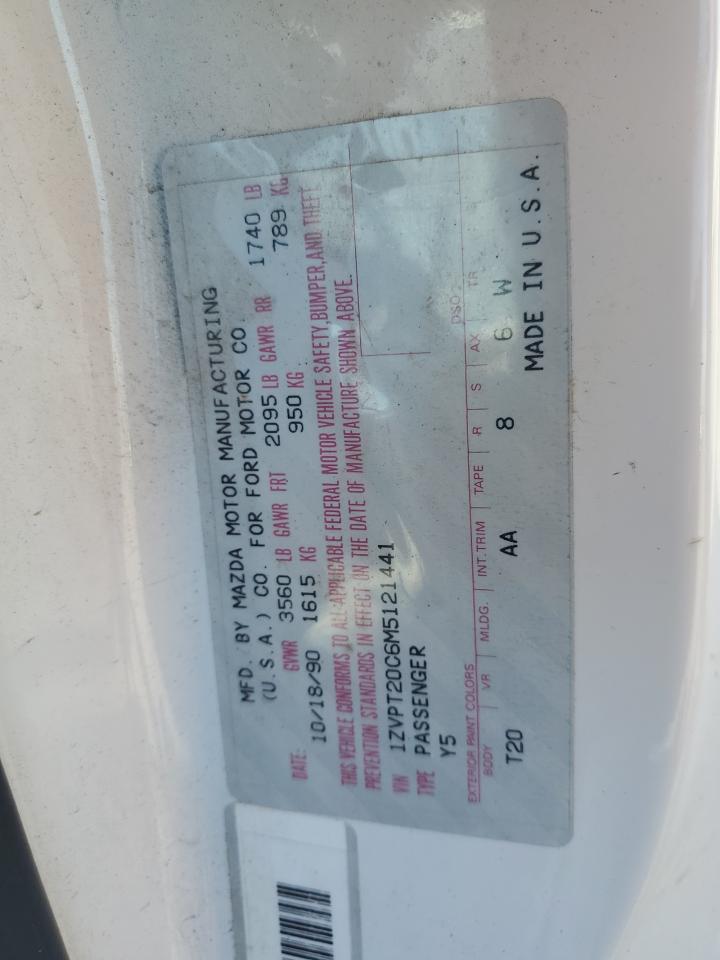 1991 Ford Probe Gl VIN: 1ZVPT20C6M5121441 Lot: 84233615